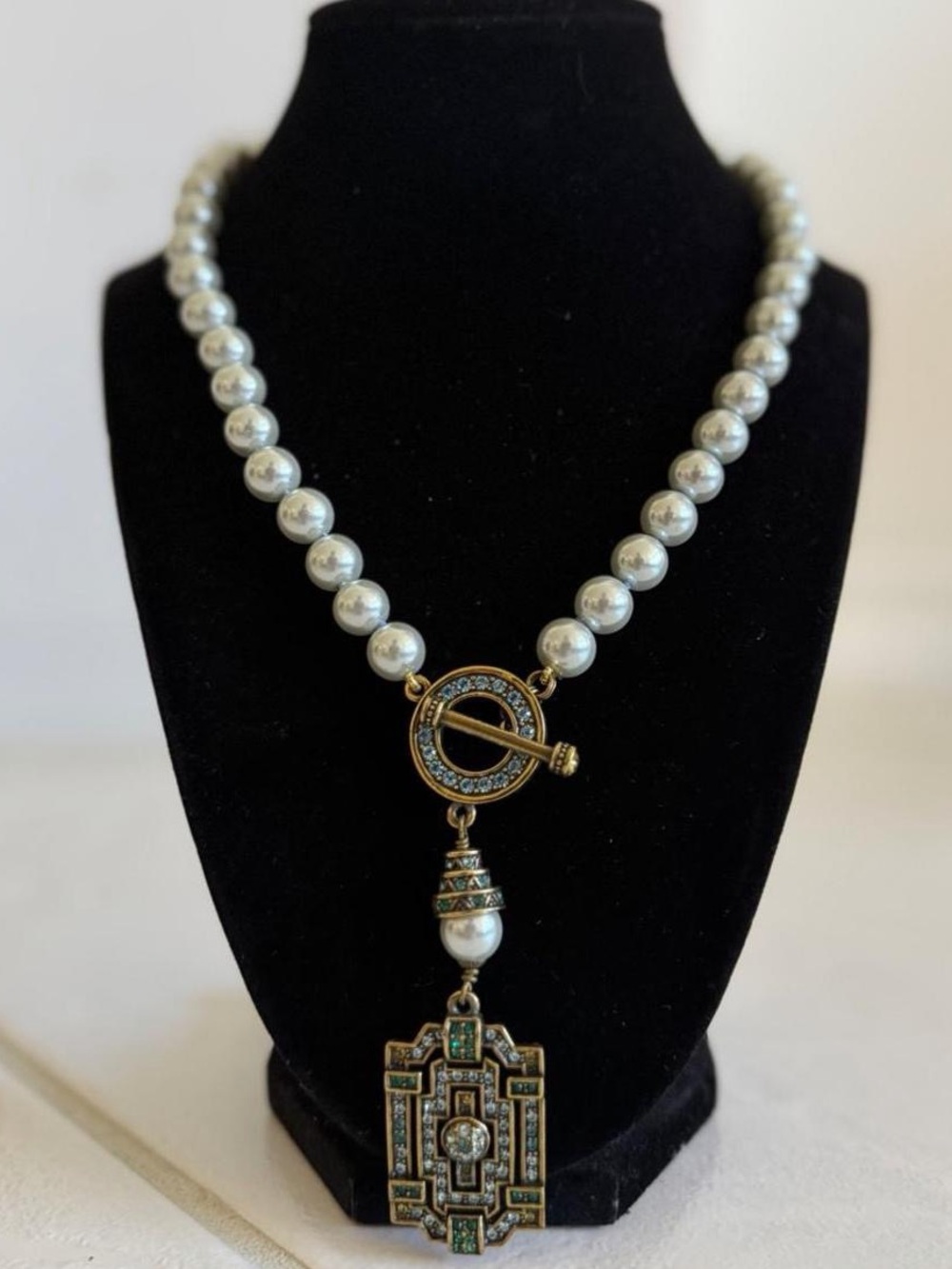 Heidi Daus Pearl Beaded Necklace with Art Deco Pendant